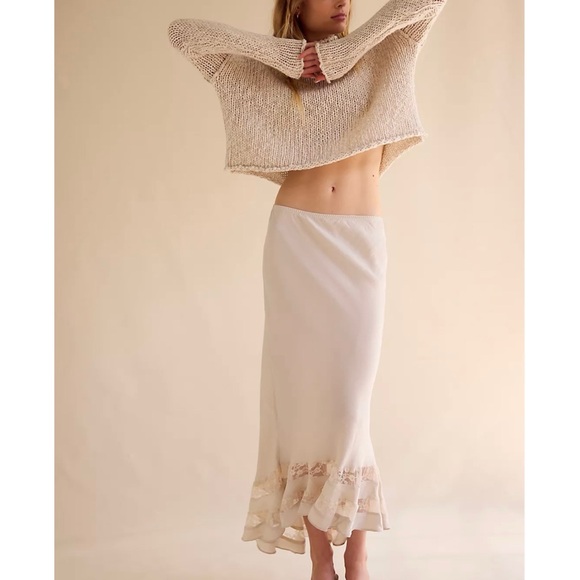 Free People Long Lost Lover Half Slip Elegant Cream midi skirt NEW - Picture 5 of 9